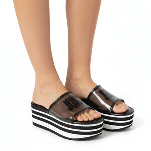 Juicy Couture Y2K 90’s Black White Stripe Chunky Platform Sandal NIB Size 9